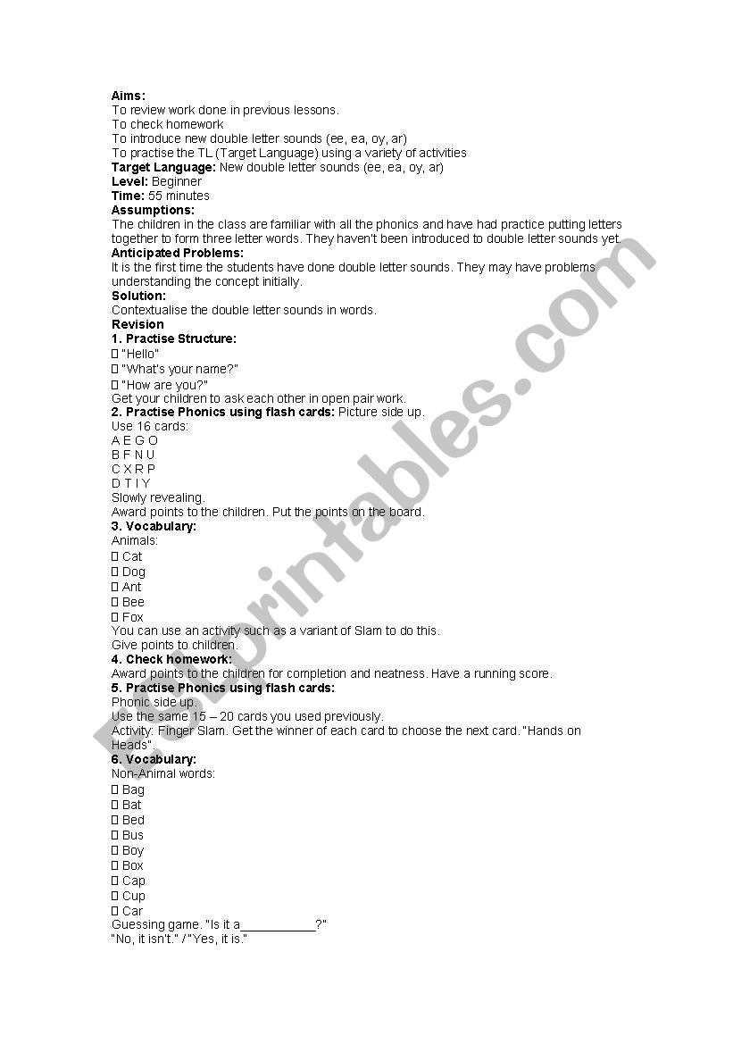 Double letter sounds worksheet