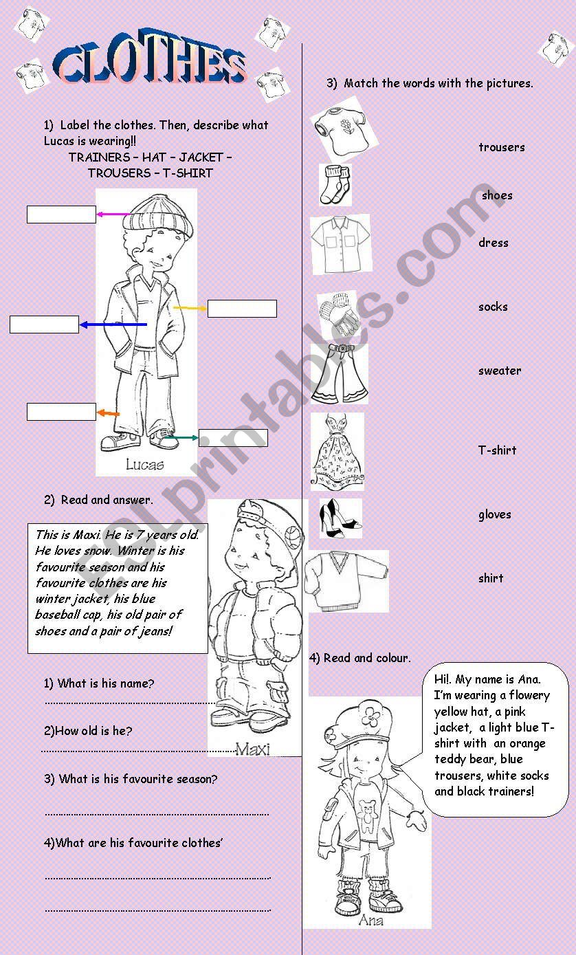 CLOTHES ACTIVITIES worksheet