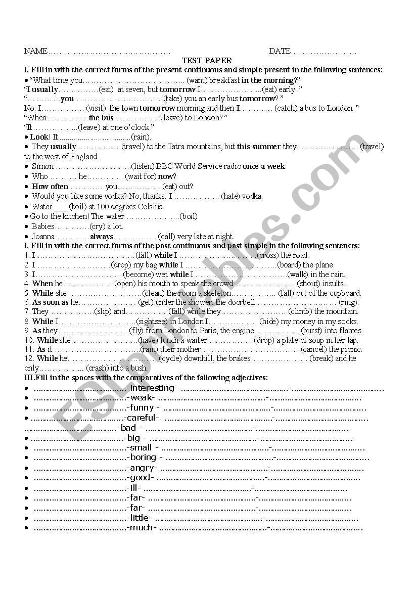 Round up test worksheet