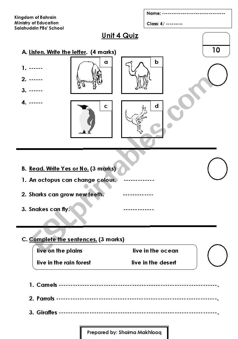 quiz worksheet