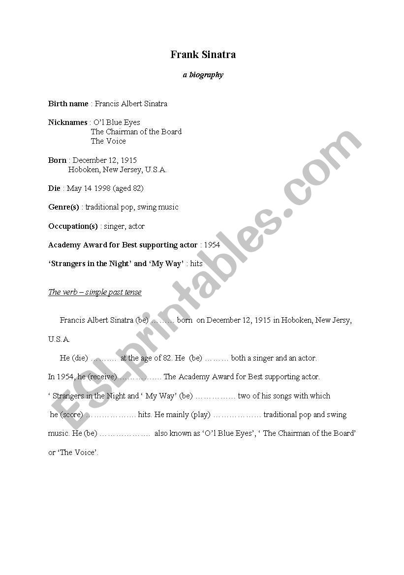 Frank Sinatra    worksheet