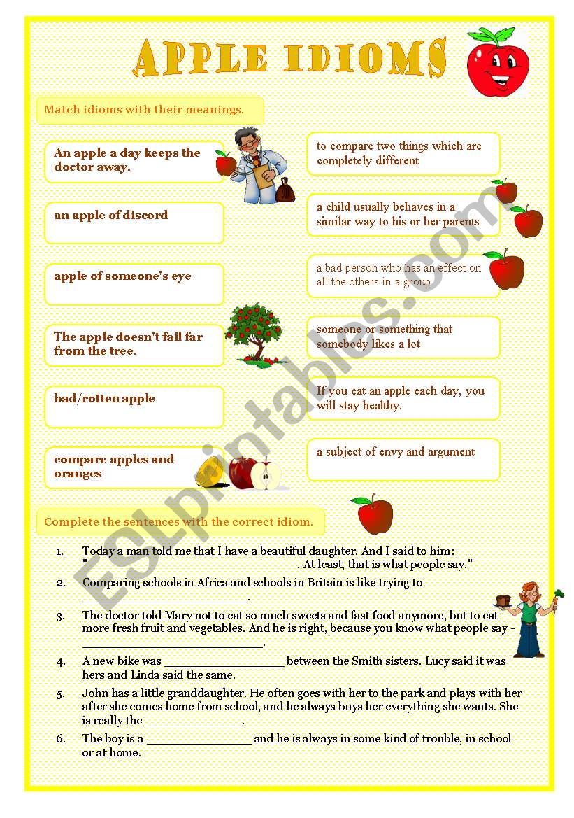 idioms 4 - apple idioms worksheet