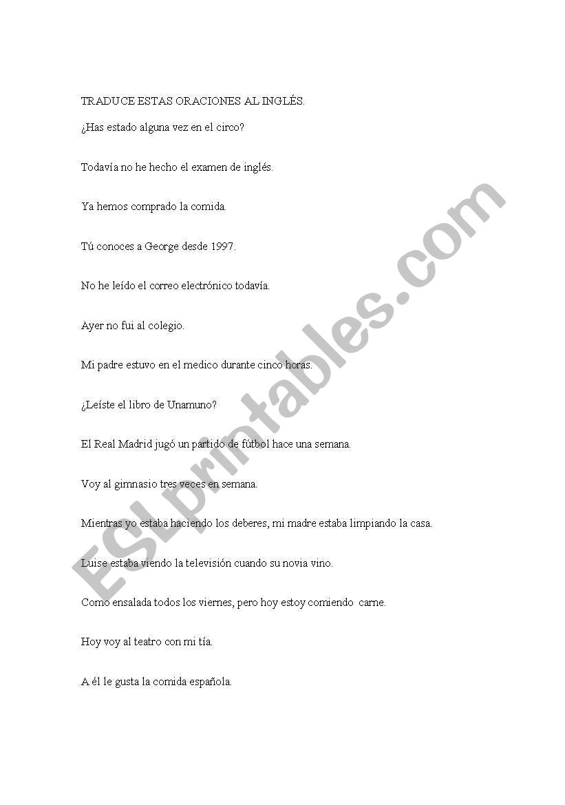 Lets review verbal tenses. worksheet