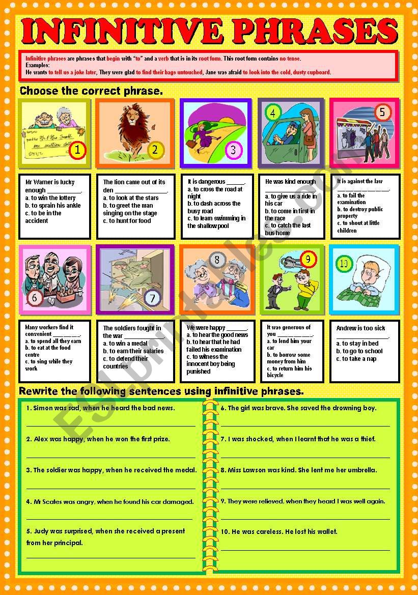 Infinitive Phrases Part 1 KEY ESL Worksheet By Ayrin