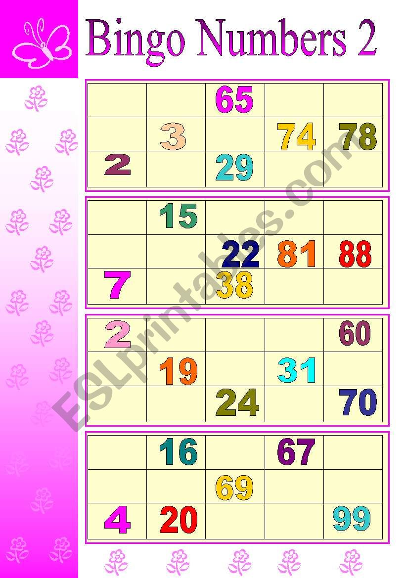 BINGO  NUMBERS (2/6) worksheet