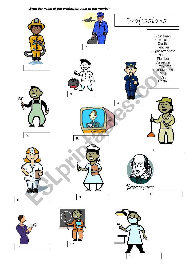 Professions worksheet