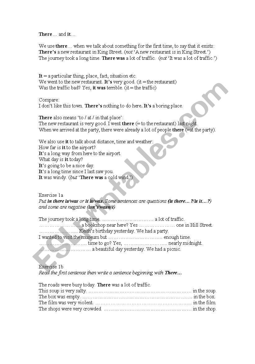 There is/was - It is/was worksheet
