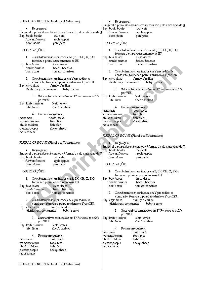 Plural fo Nouns worksheet