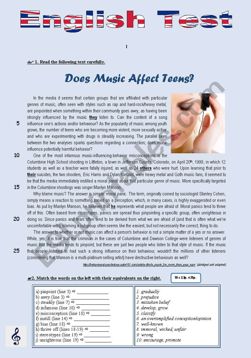 TEST - Does music affect teens? (10th grade)