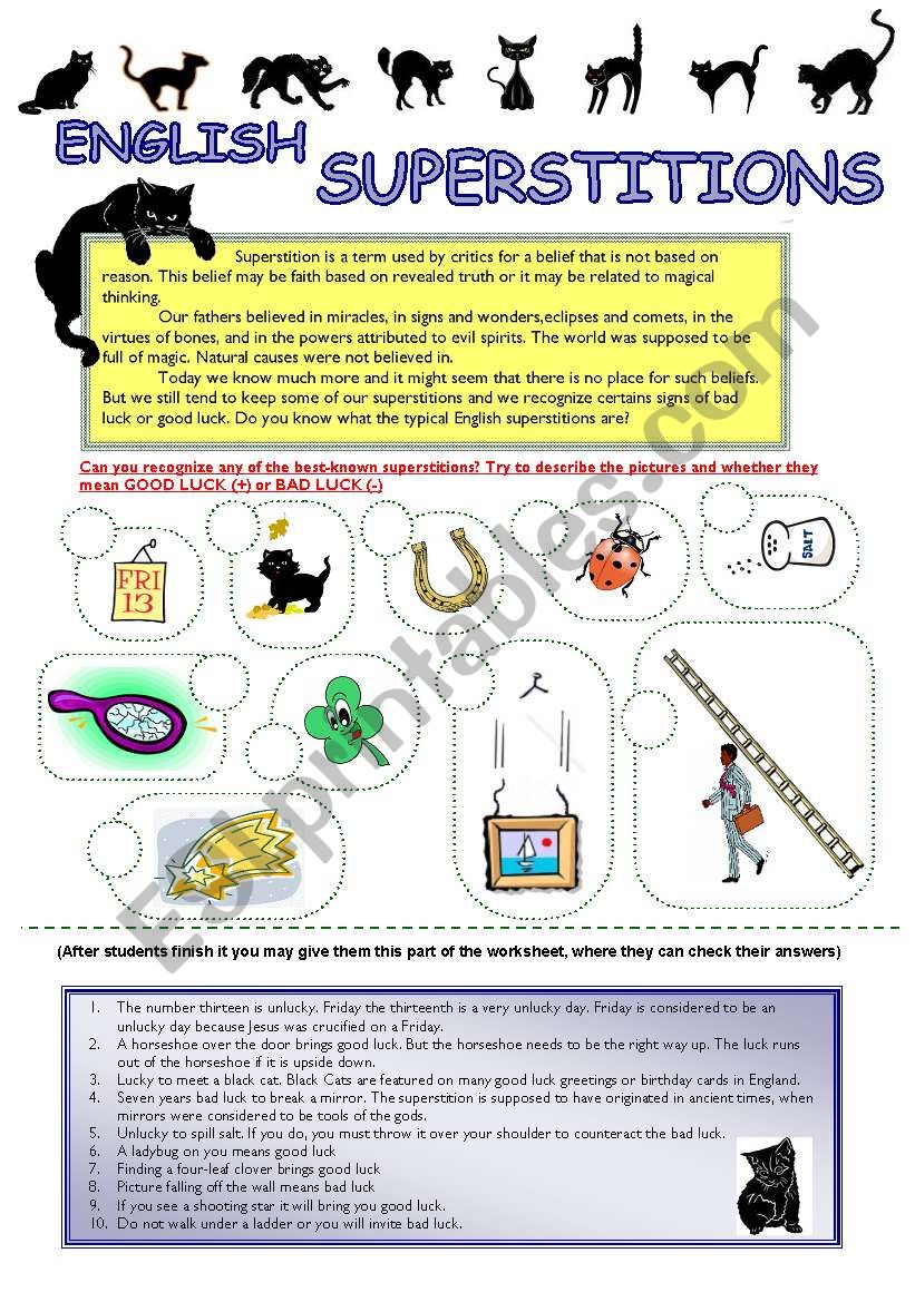 English Superstitions worksheet