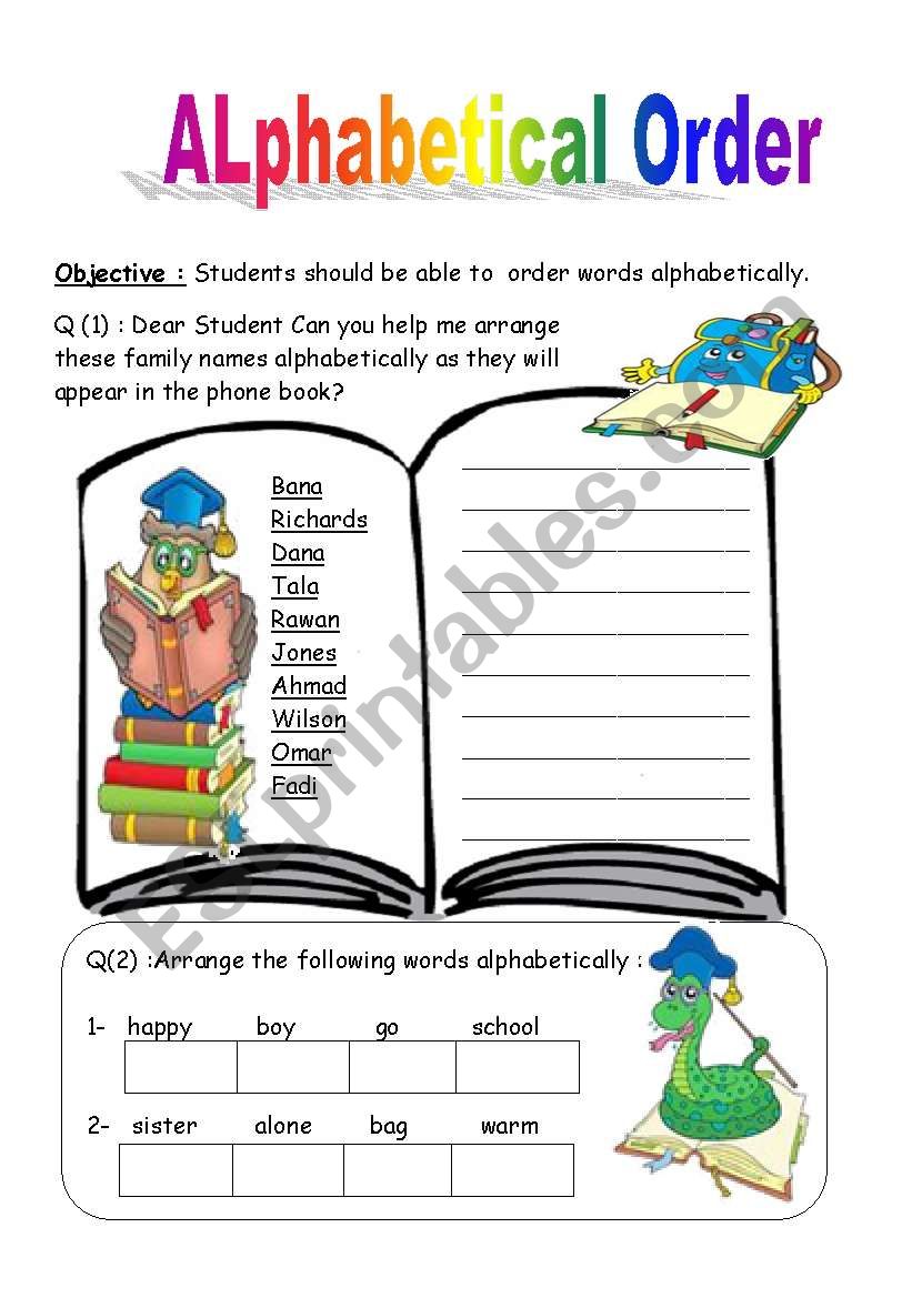 Alphabetical order worksheet