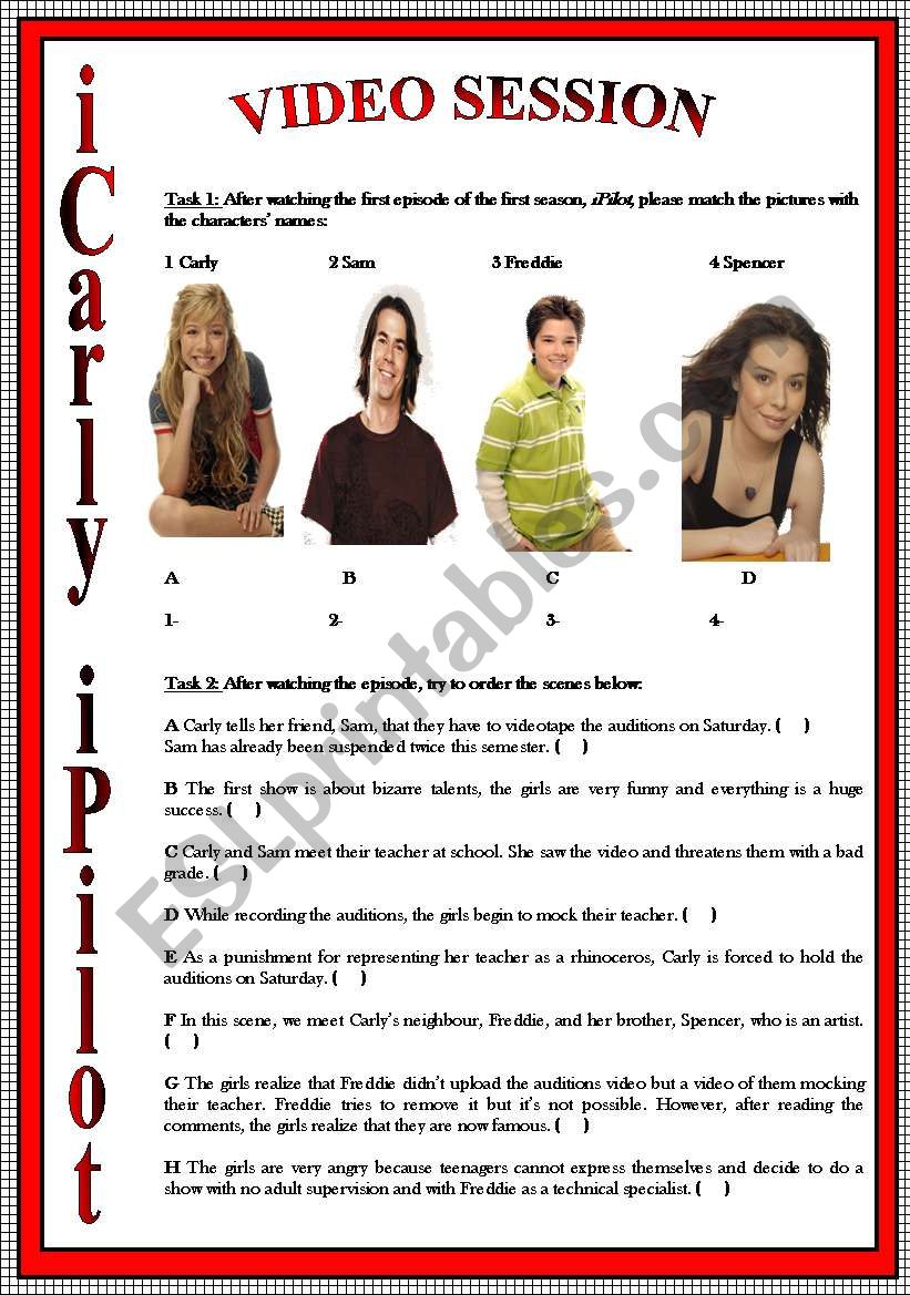 VIDEO SESSION iCarly S24E24 iPilot FULLY EDITABLE KEY INCLUDED - ESL Throughout In School Suspension Worksheet
