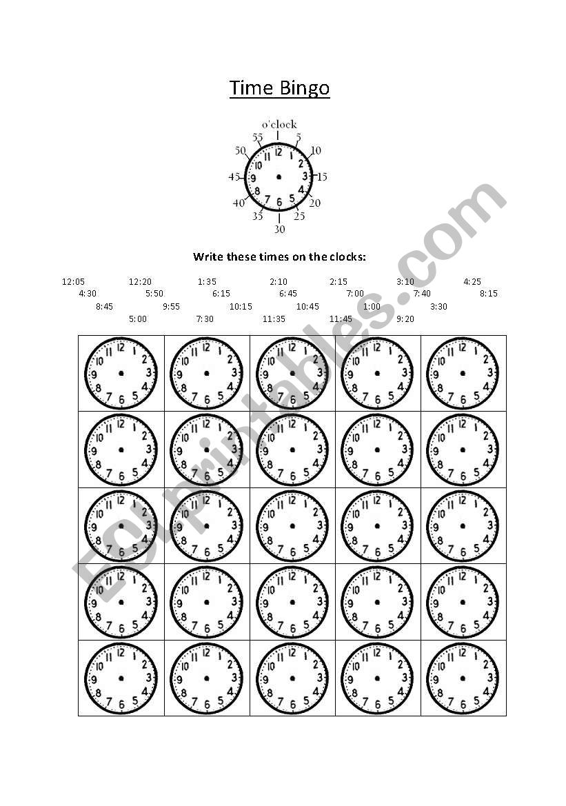 Time Bingo worksheet