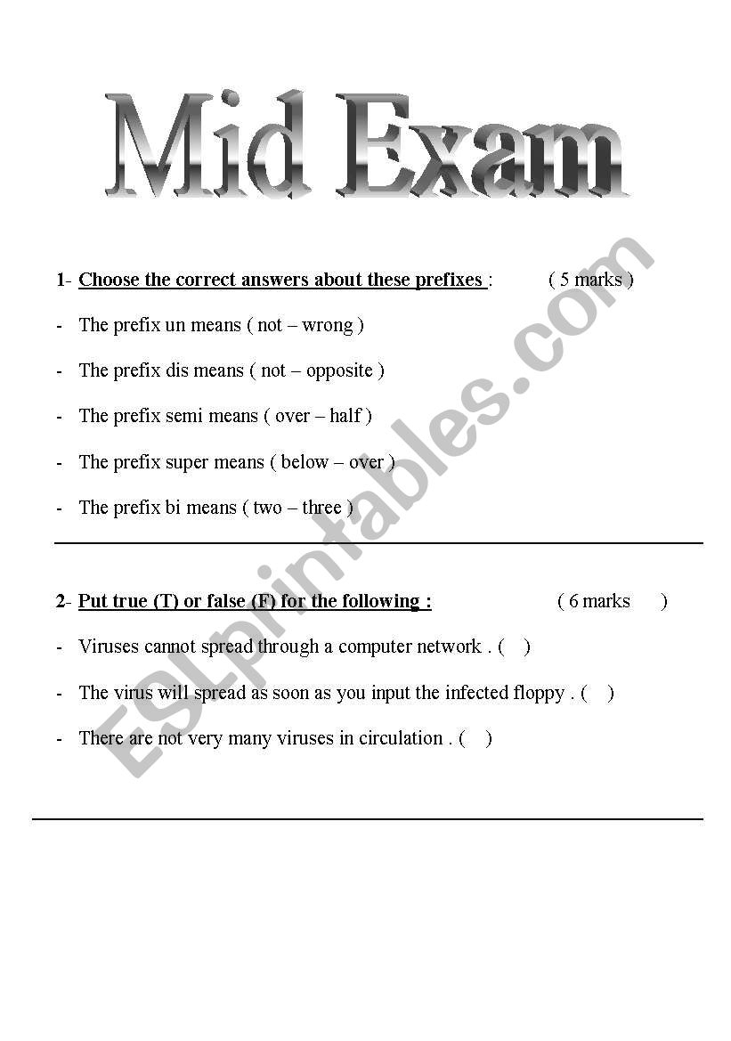 exams worksheet