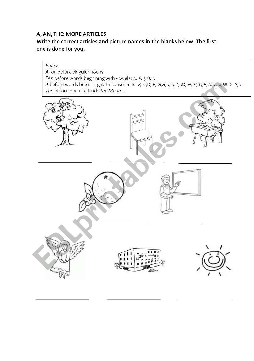 articles worksheet