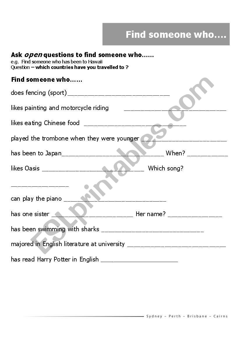Find someone who worksheet