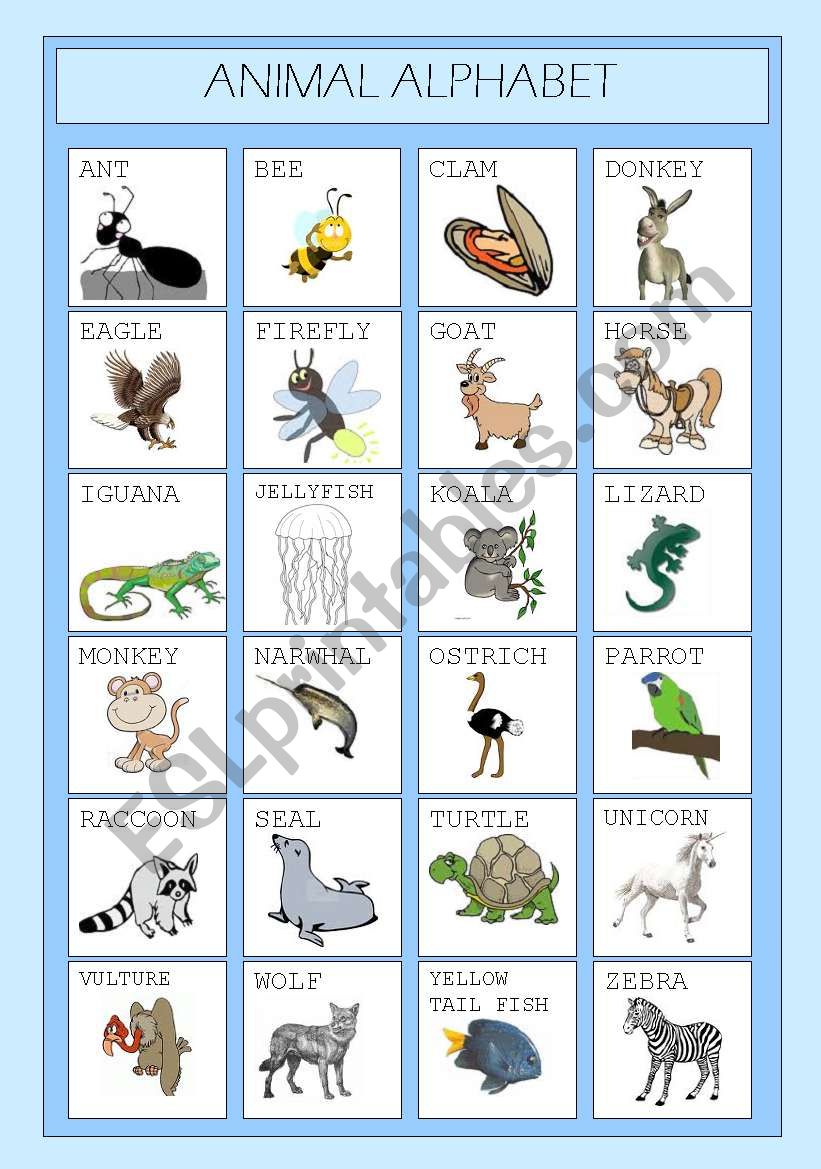 The Animal Alphabet Poster English Esl Worksheets For Pin On Escola