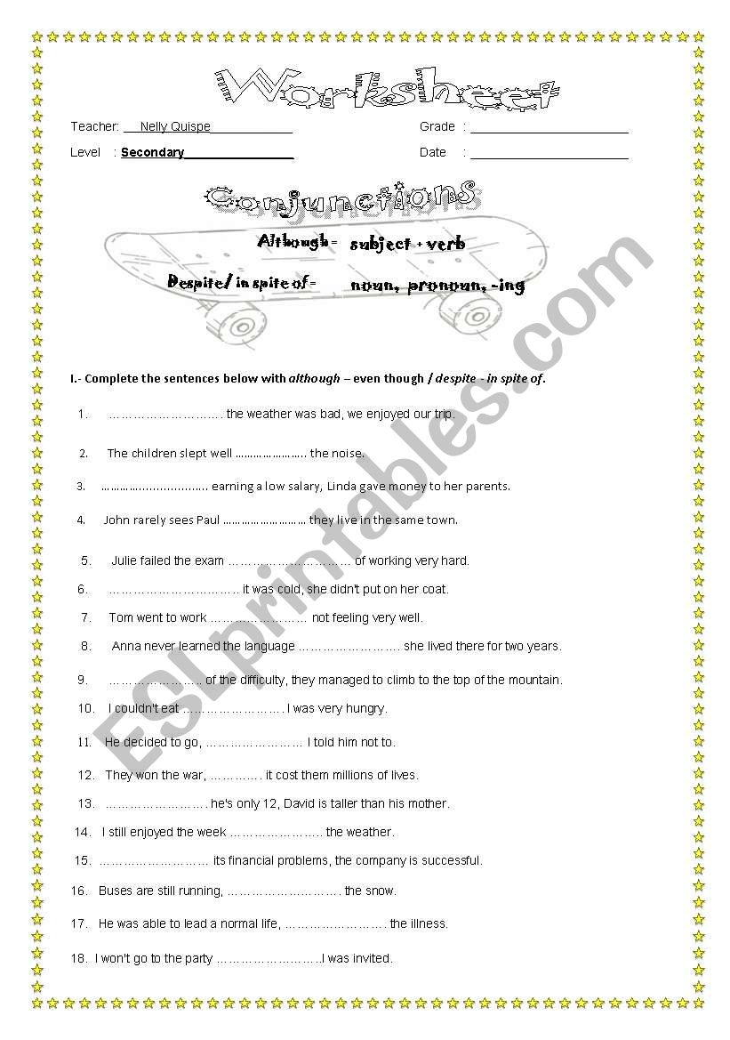 conjunctions worksheet