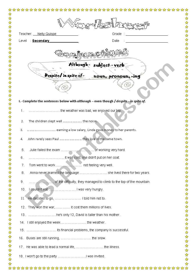 conjunctions worksheet