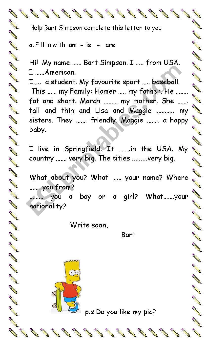 Bart and the verb to be worksheet