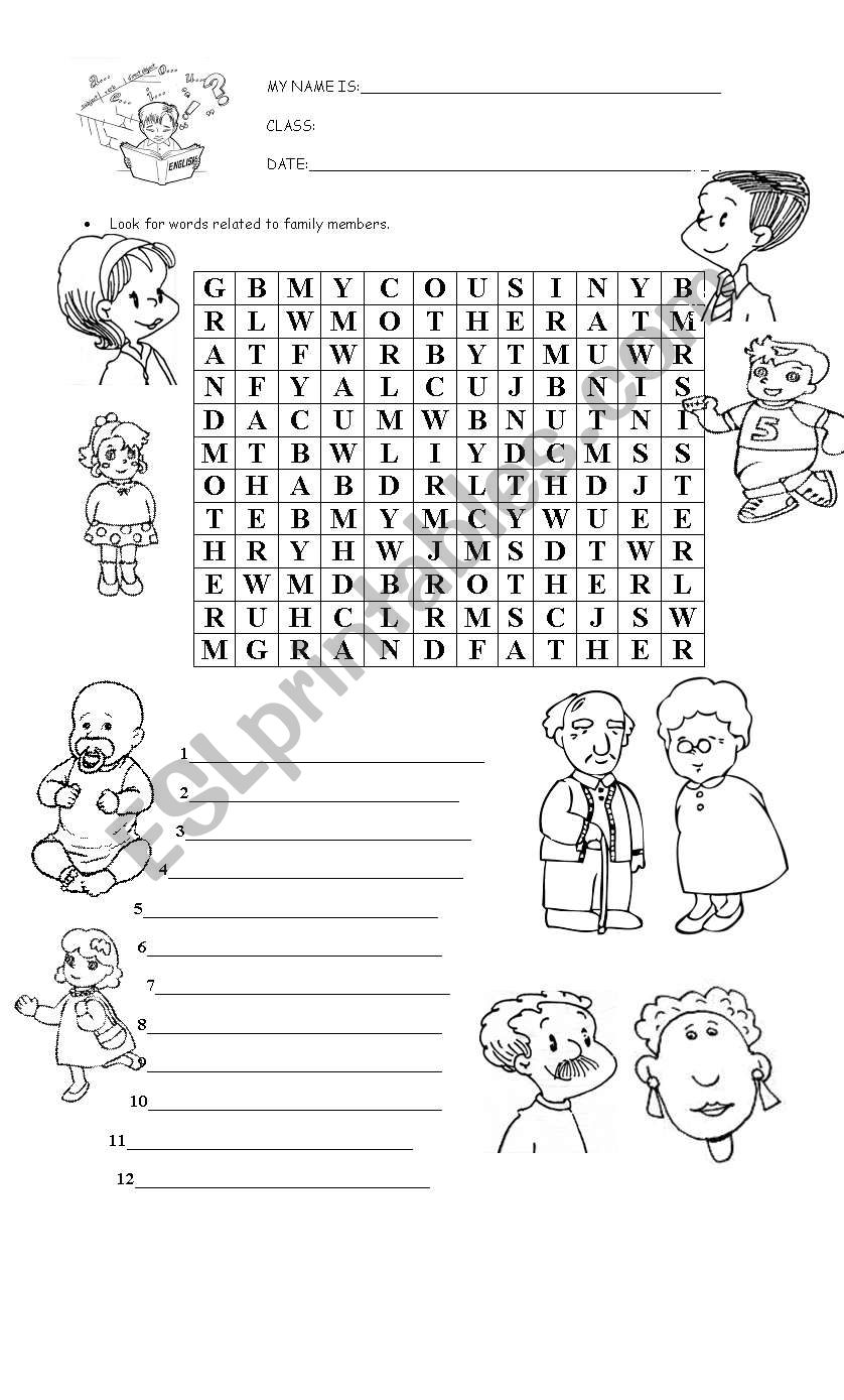 family wordsearch worksheet