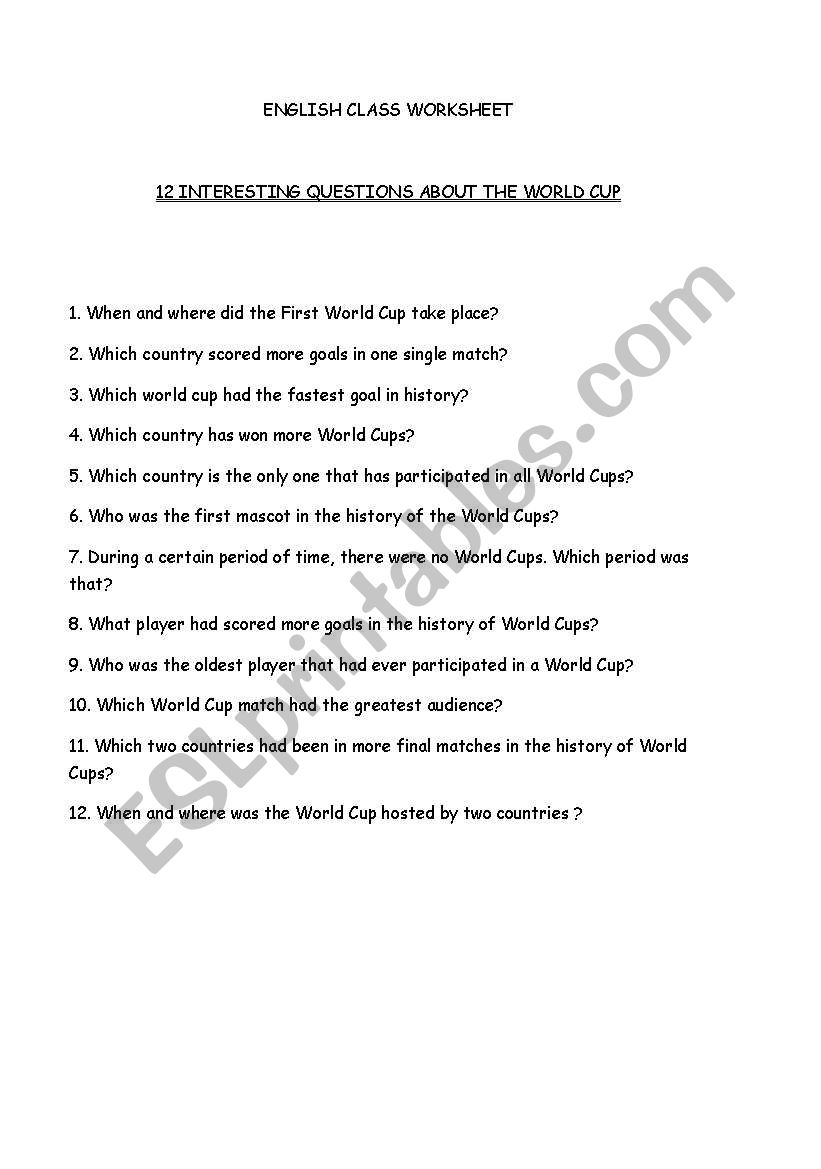 12 interesting questions about the world cup