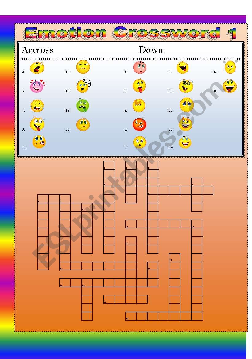 Emotion Crossword1 worksheet