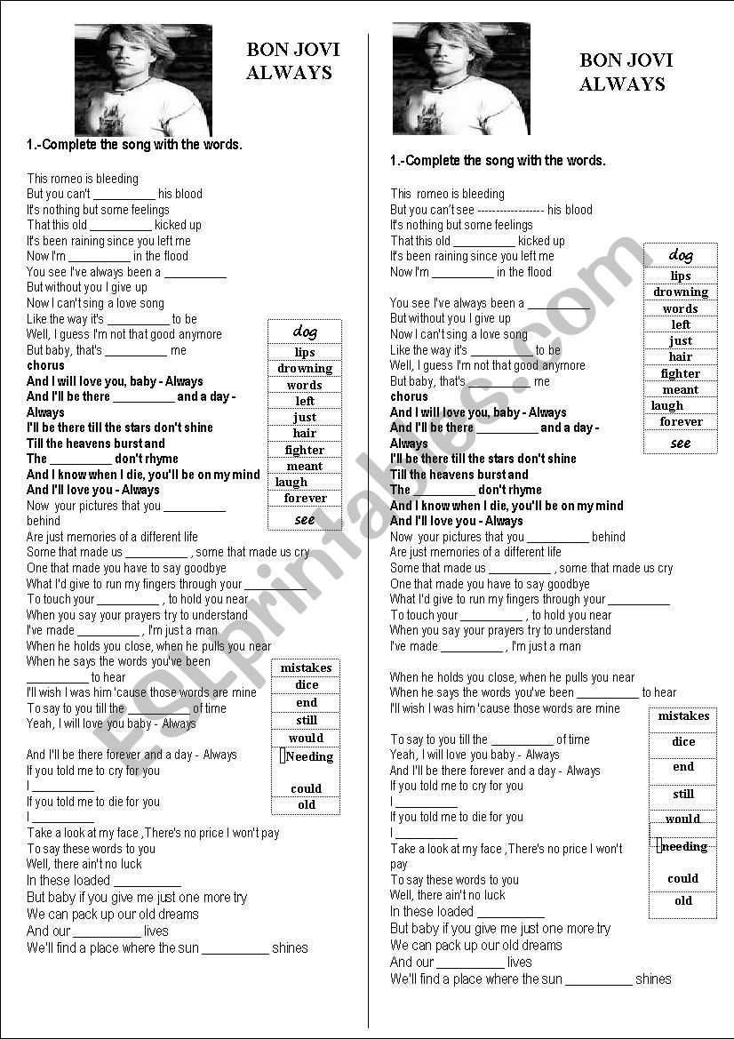 ALWAYS SONG worksheet