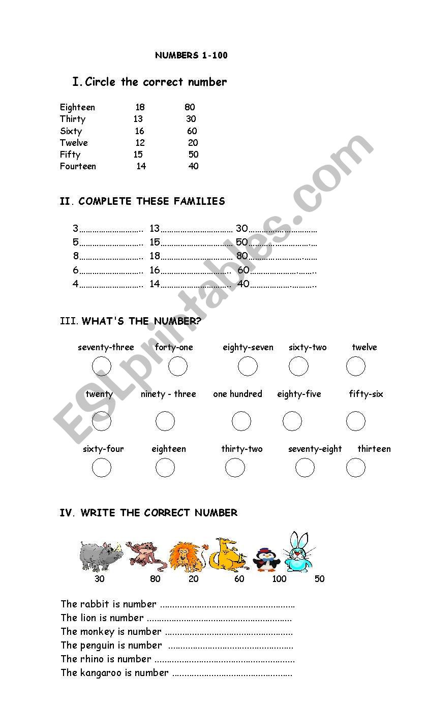 Numbers 1 100 (2 pages) worksheet