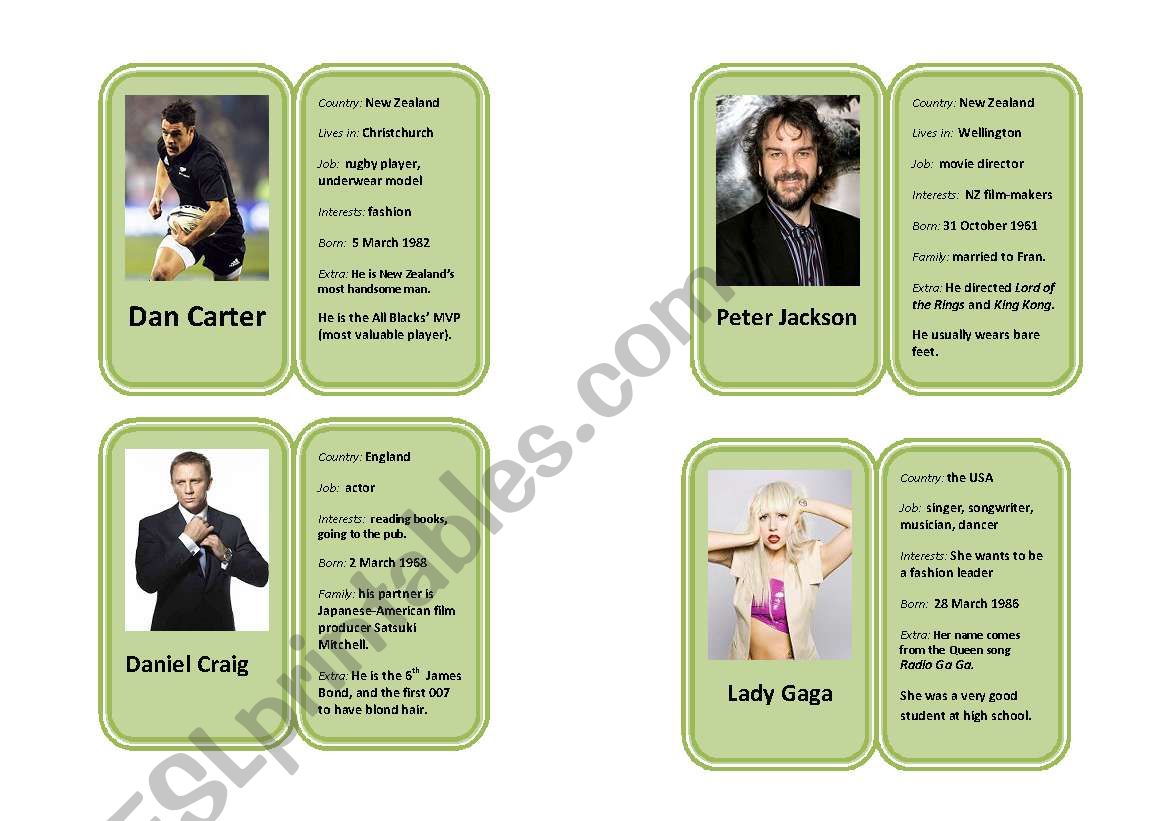 Famous Celebrity Profile Mini-biography Cards 3