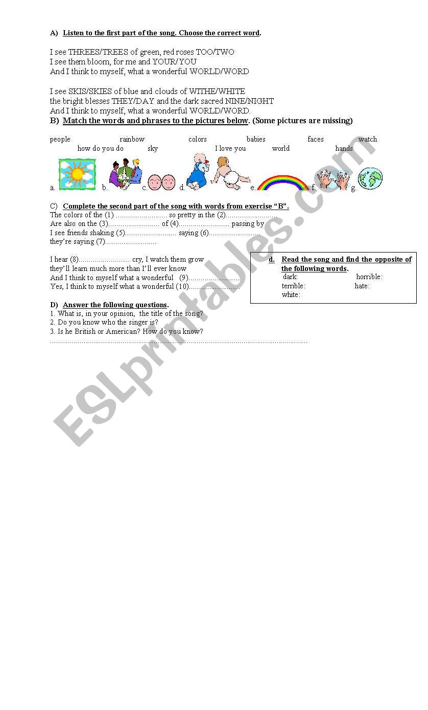 Wonderful World song worksheet