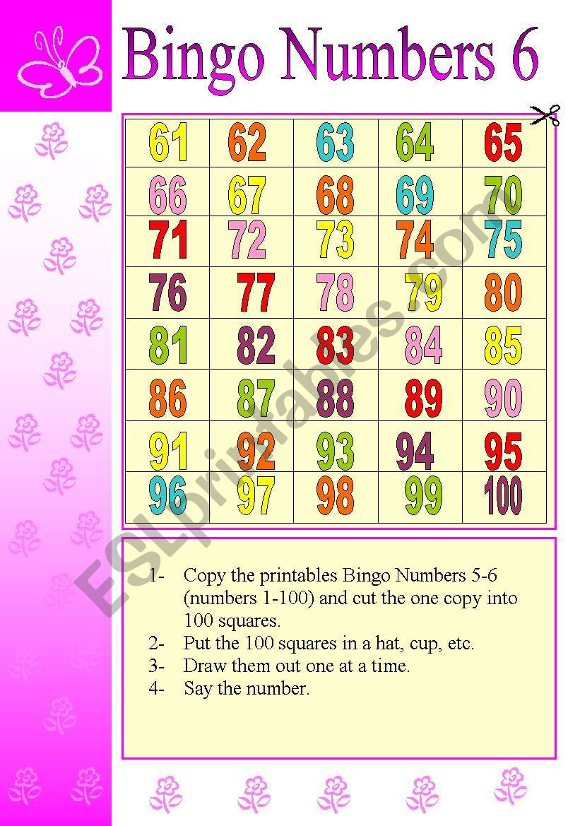 BINGO  NUMBERS (6/6) worksheet