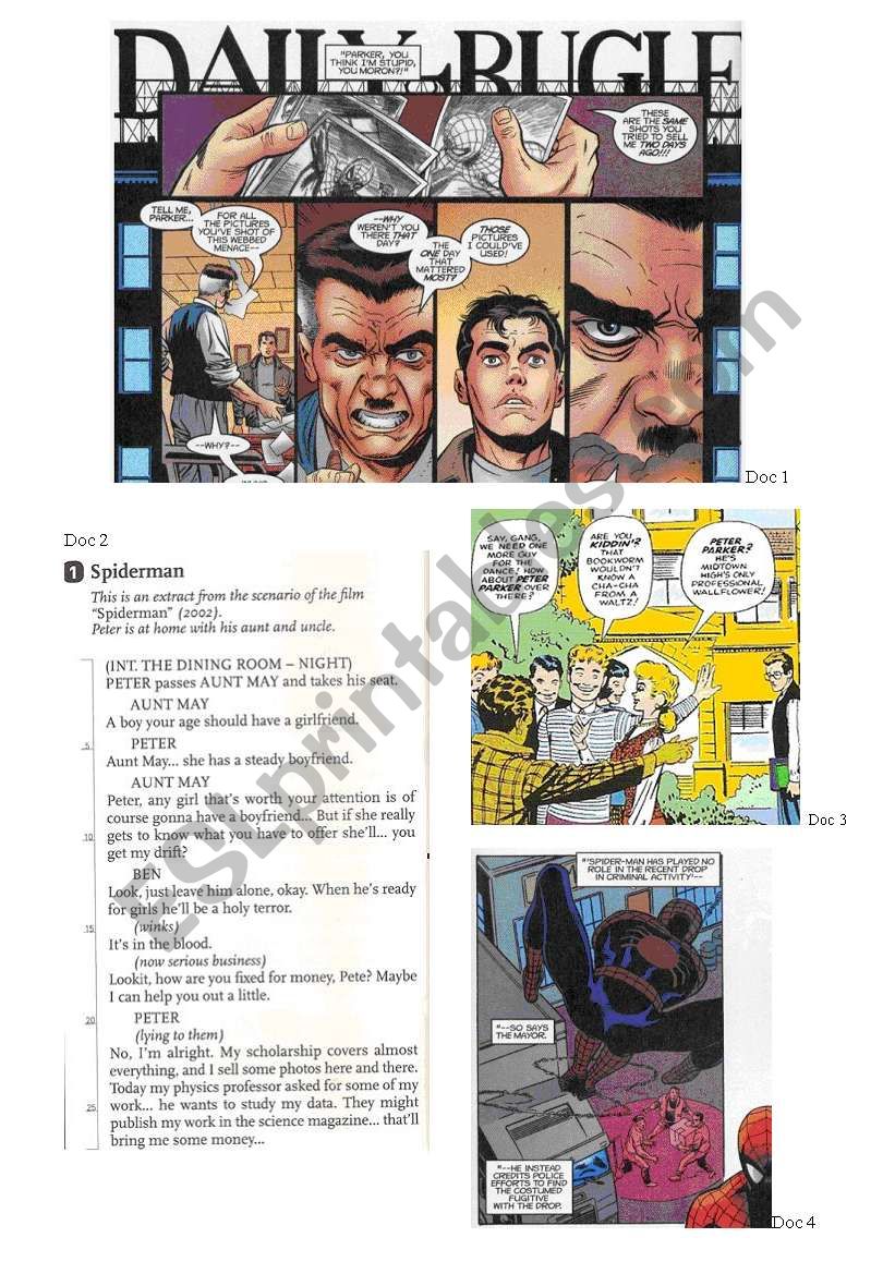 SpidermanÂ´s portrait - physical description and description of his powers, his family, his personality... + KEY ANSWERS 