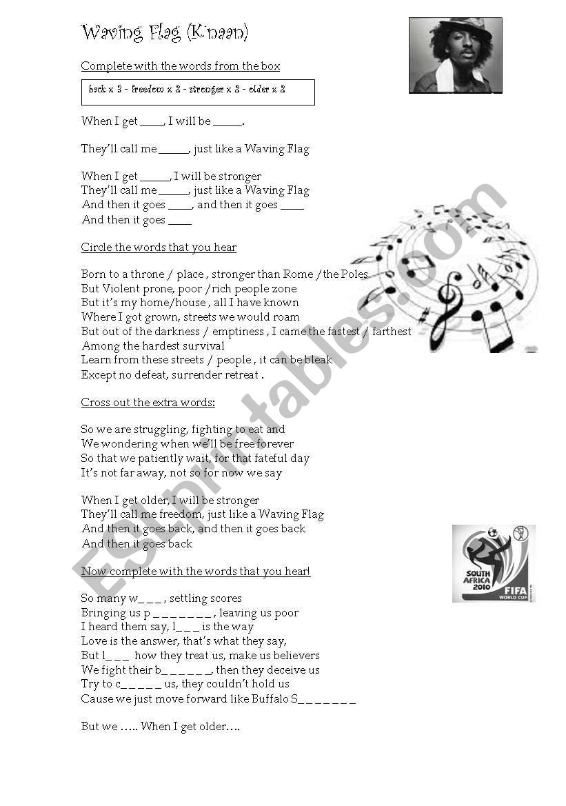 Waving flag by K´naan worksheet