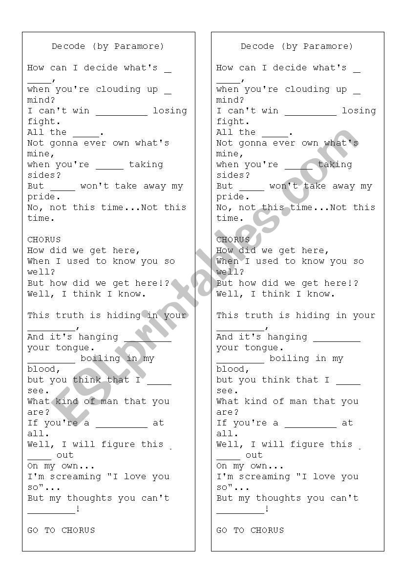 Song Activity - Decode by Paramore