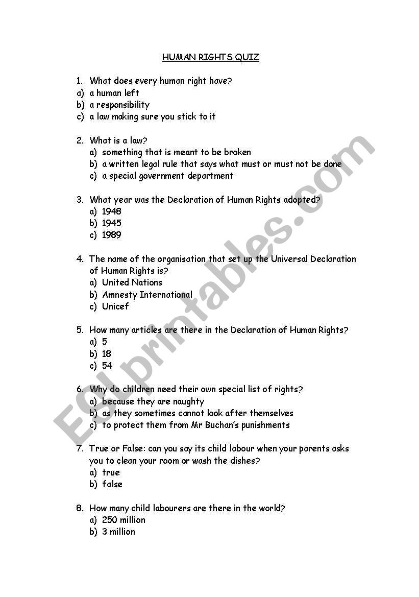 Human Rights Quiz worksheet