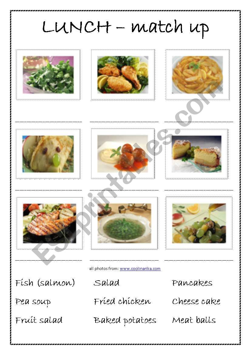 LUNCH, match up worksheet