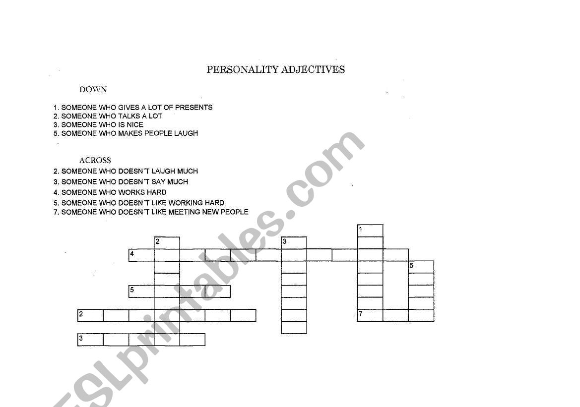 personality adjectives worksheet