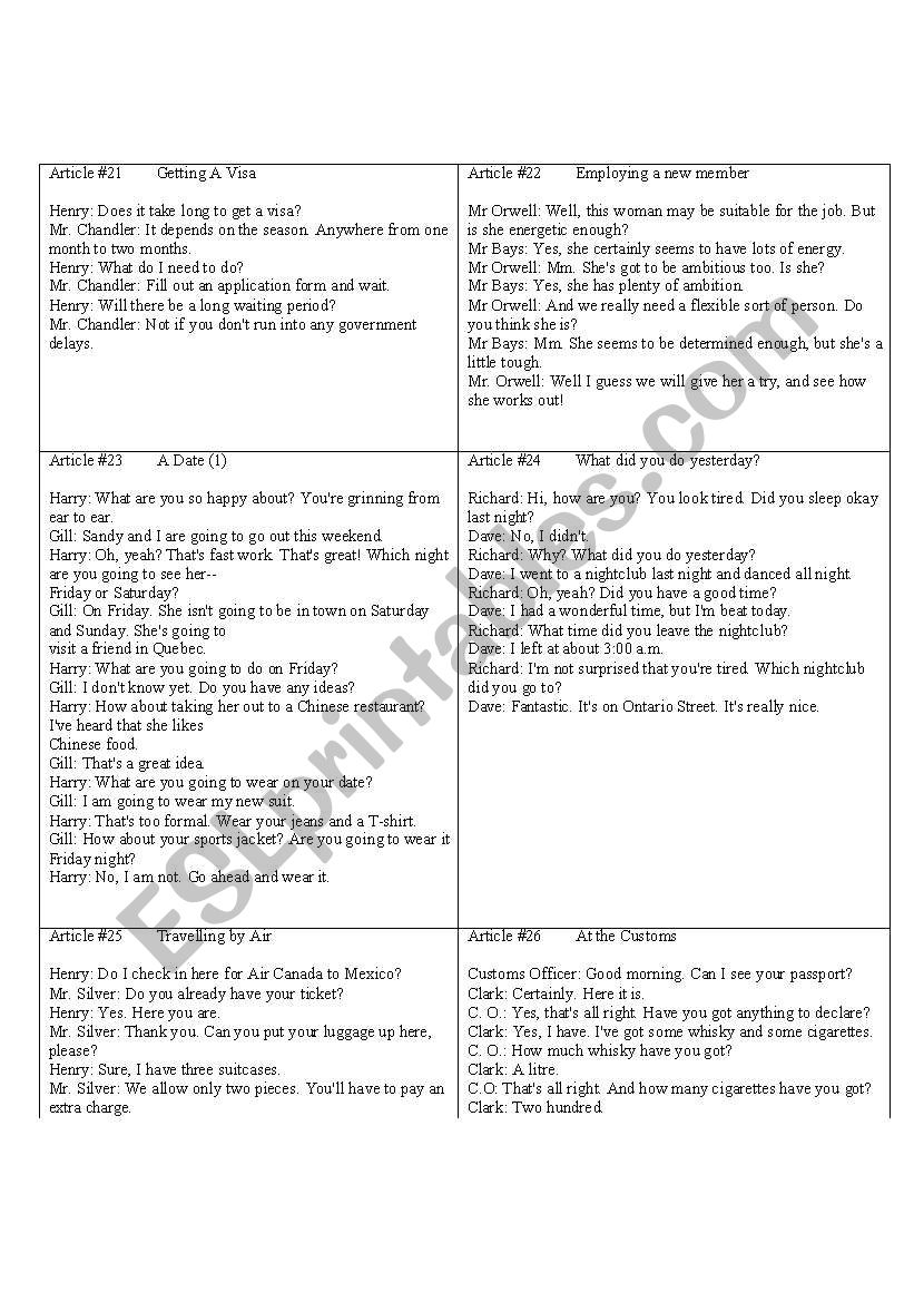 article worksheet