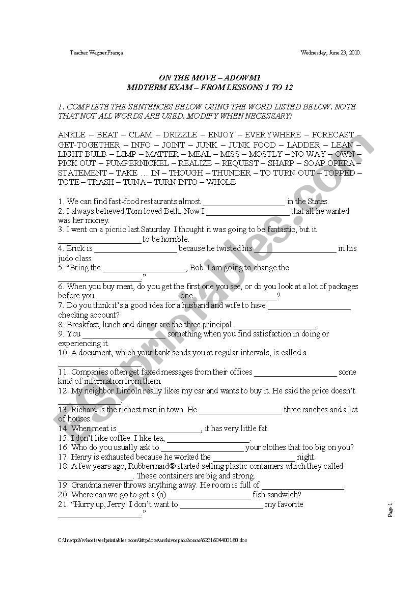 FINAL REVIEW worksheet