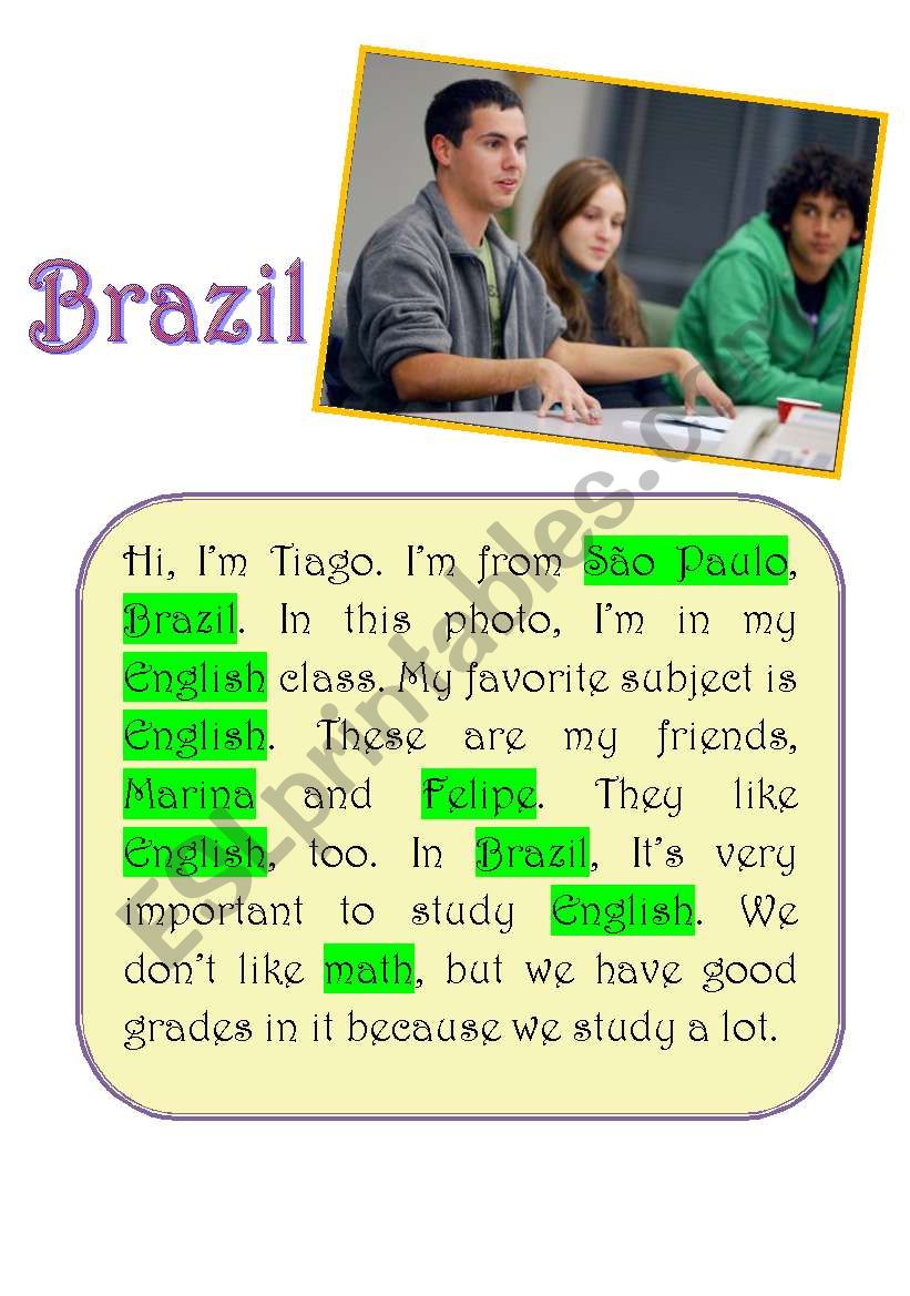 Im from Brazil Poster worksheet