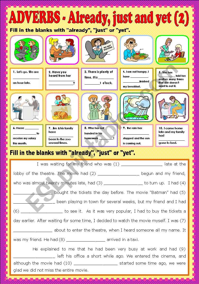 Adverbs - Already, just and yet part 2 + KEY