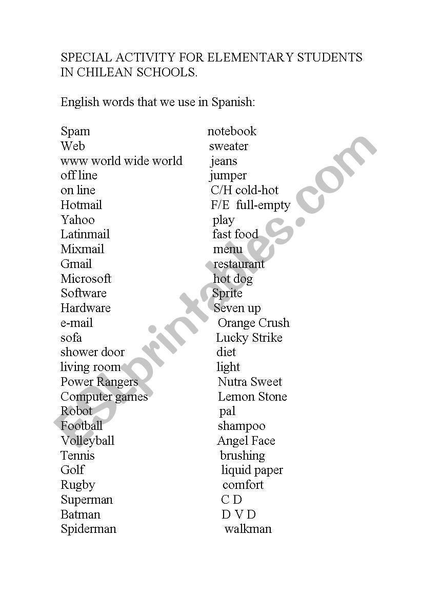 ENGLISH IN OUR DIARY LIFE worksheet