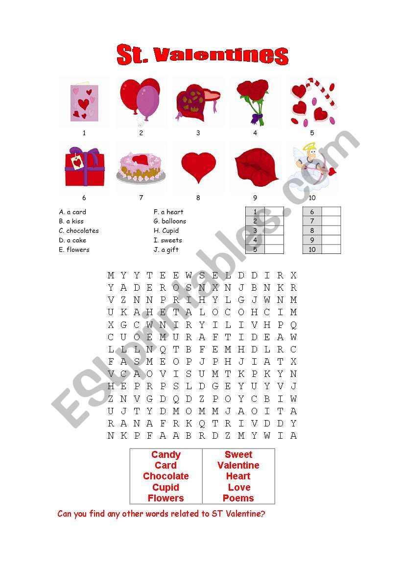 st valentine worksheet