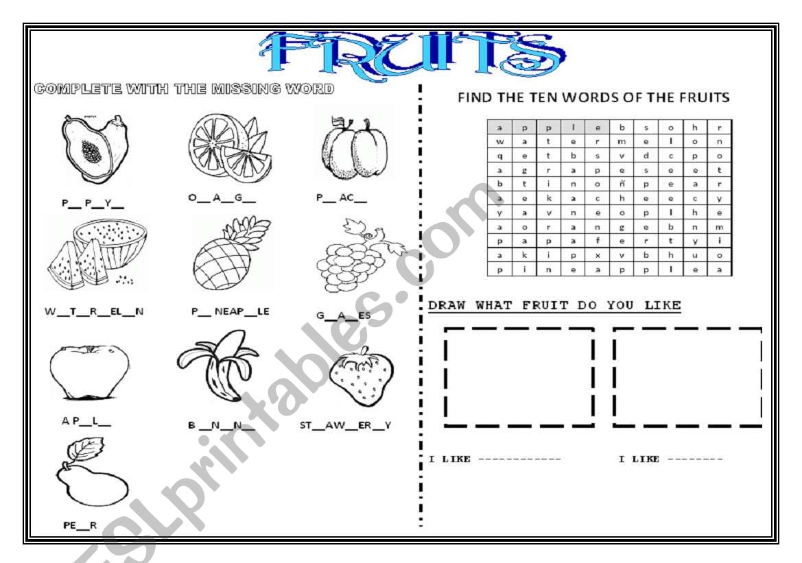 FRUITS worksheet