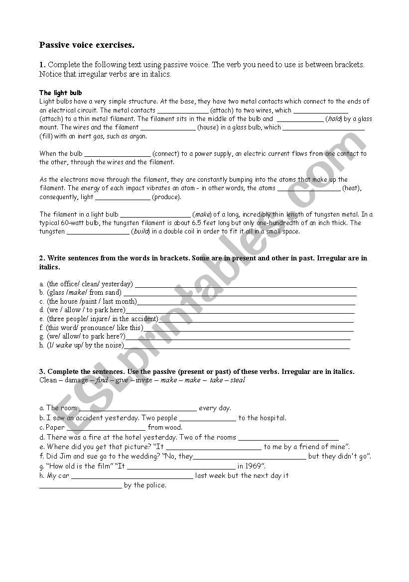 Passive voice exercises worksheet