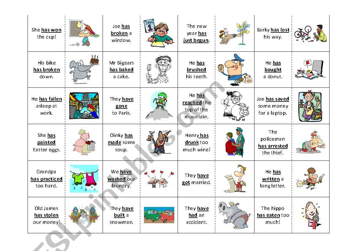 DOMINO GAME to get a feeling for Present Perfect Tense Simple