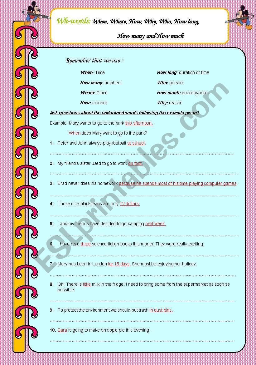 wh-words worksheet