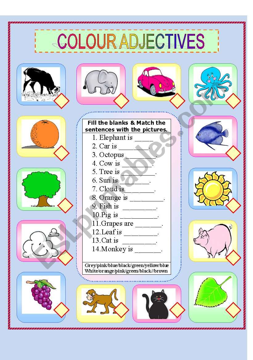 Colour Adjectives ESL Worksheet By Jhansi