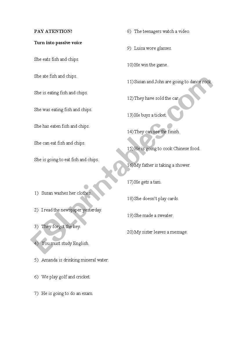 TURN INTO PASSIVE VOICE worksheet